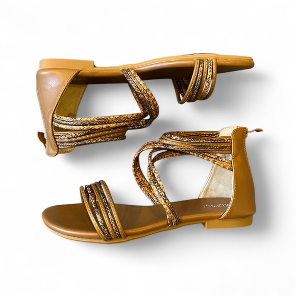 Earth Tone Gladiator Sandals w/ Strappy Woven Wrap Around Ankle & Zipper Detail - Picture 4 of 13